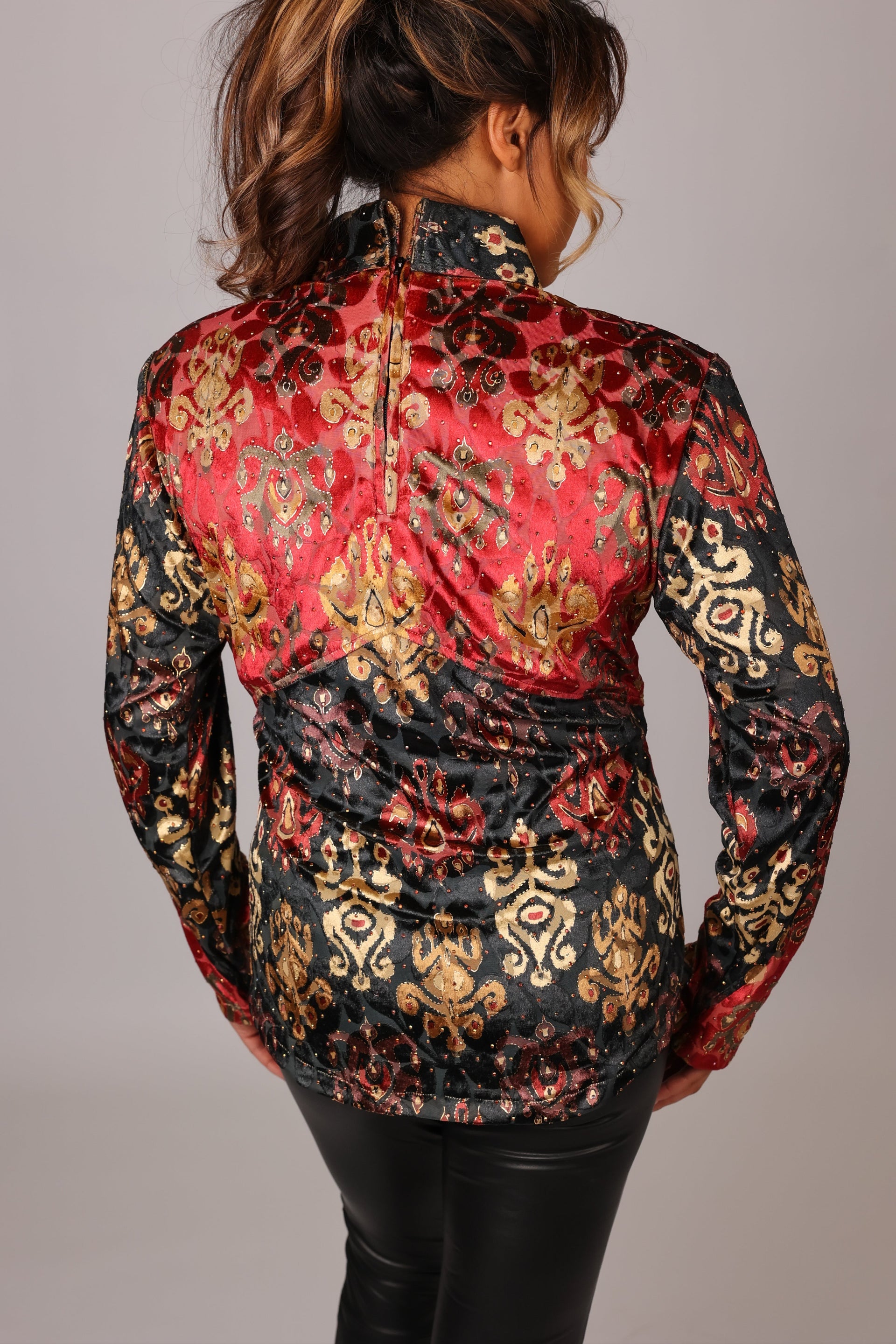 Back Zip Velvet Showmanship Performance Arena Shirt