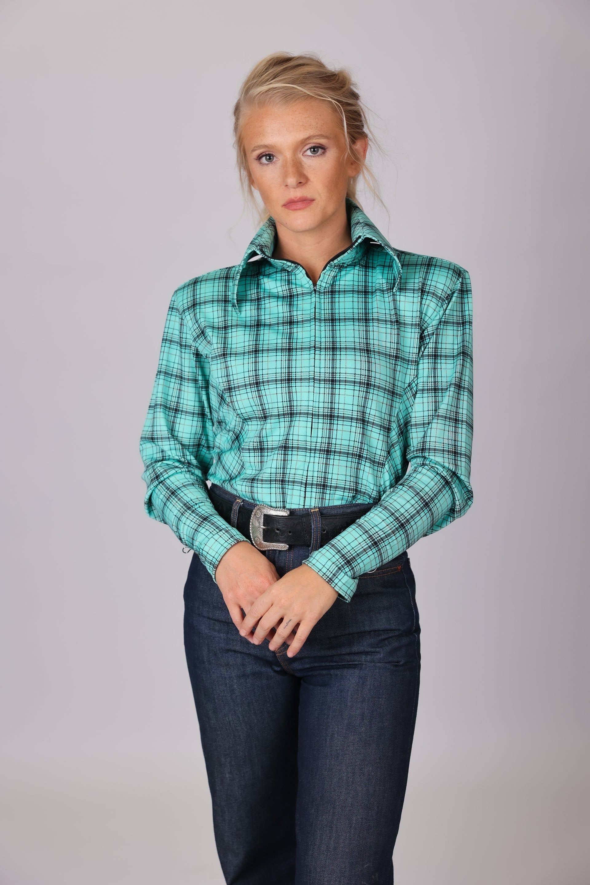 Shanena Plaid Blue Performance Arena Shirt