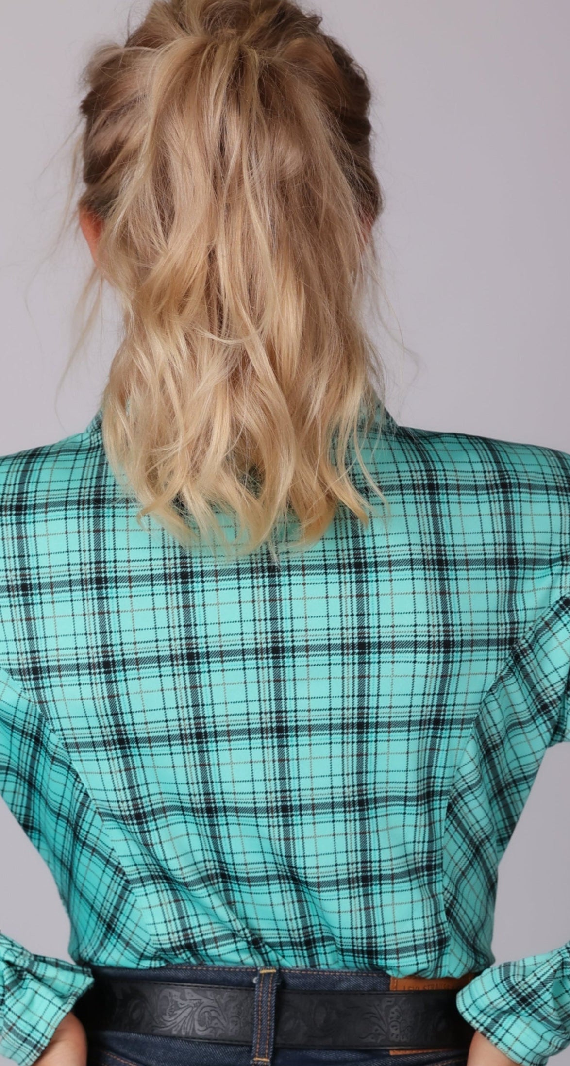 Shanena Plaid Blue Performance Arena Shirt