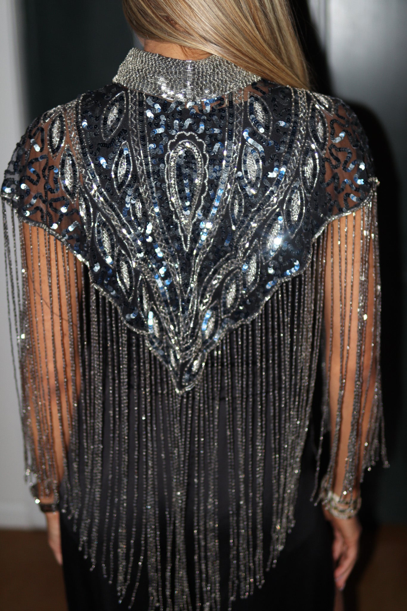 Beaded Cape Black Leaf