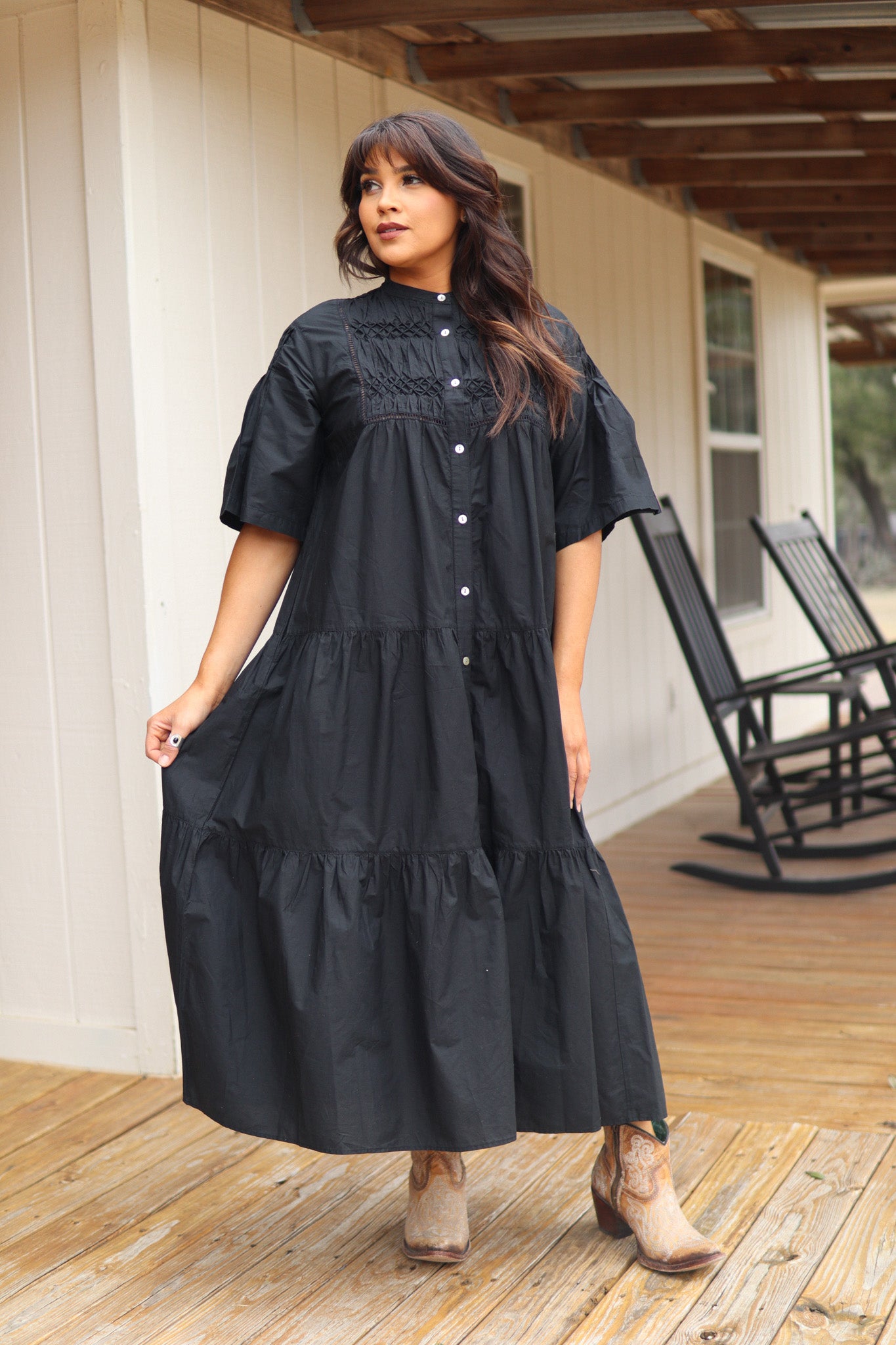 Black Cotton Maxi Dress – Boho Elegance