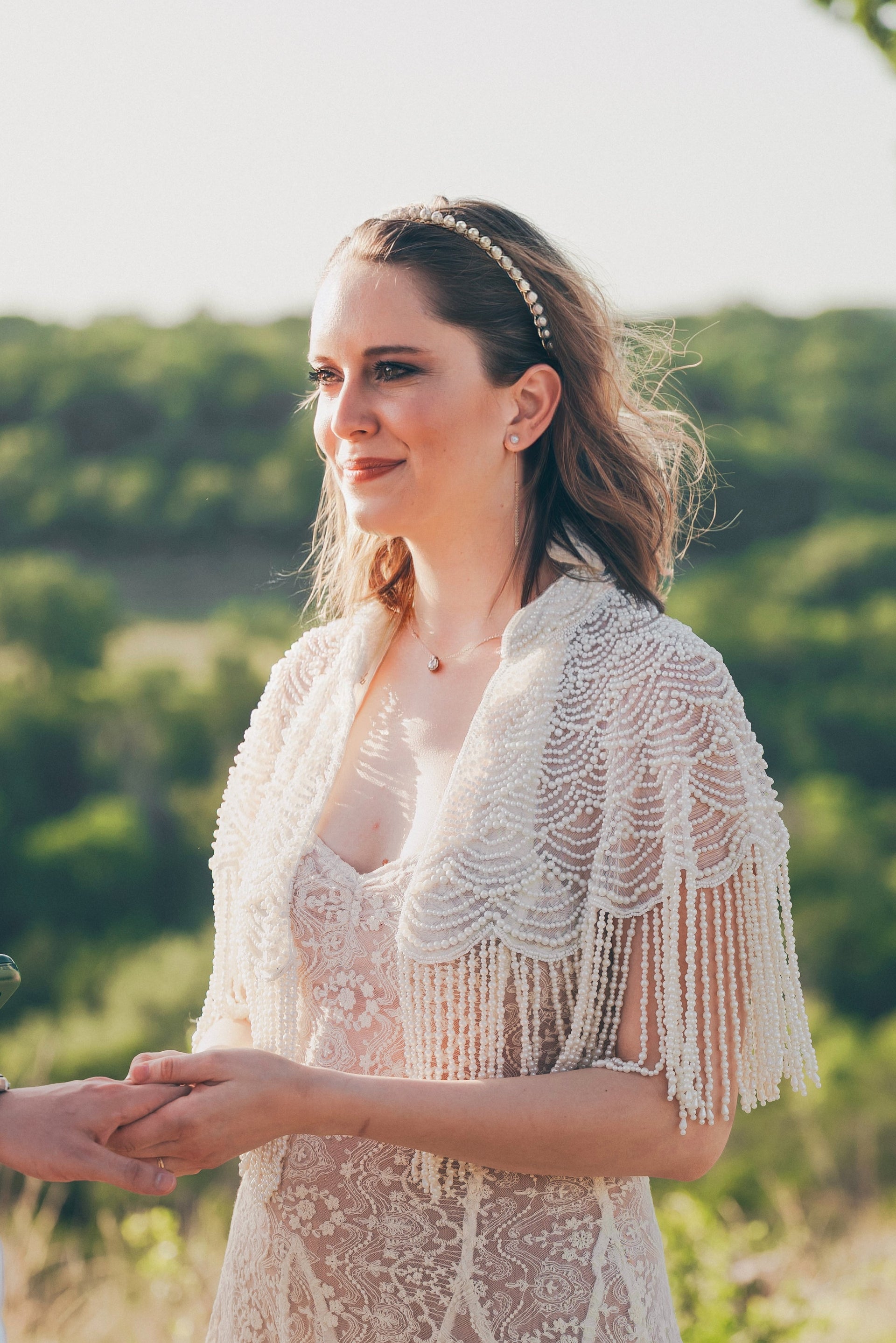 Western Bridal- Beaded Cape pearl