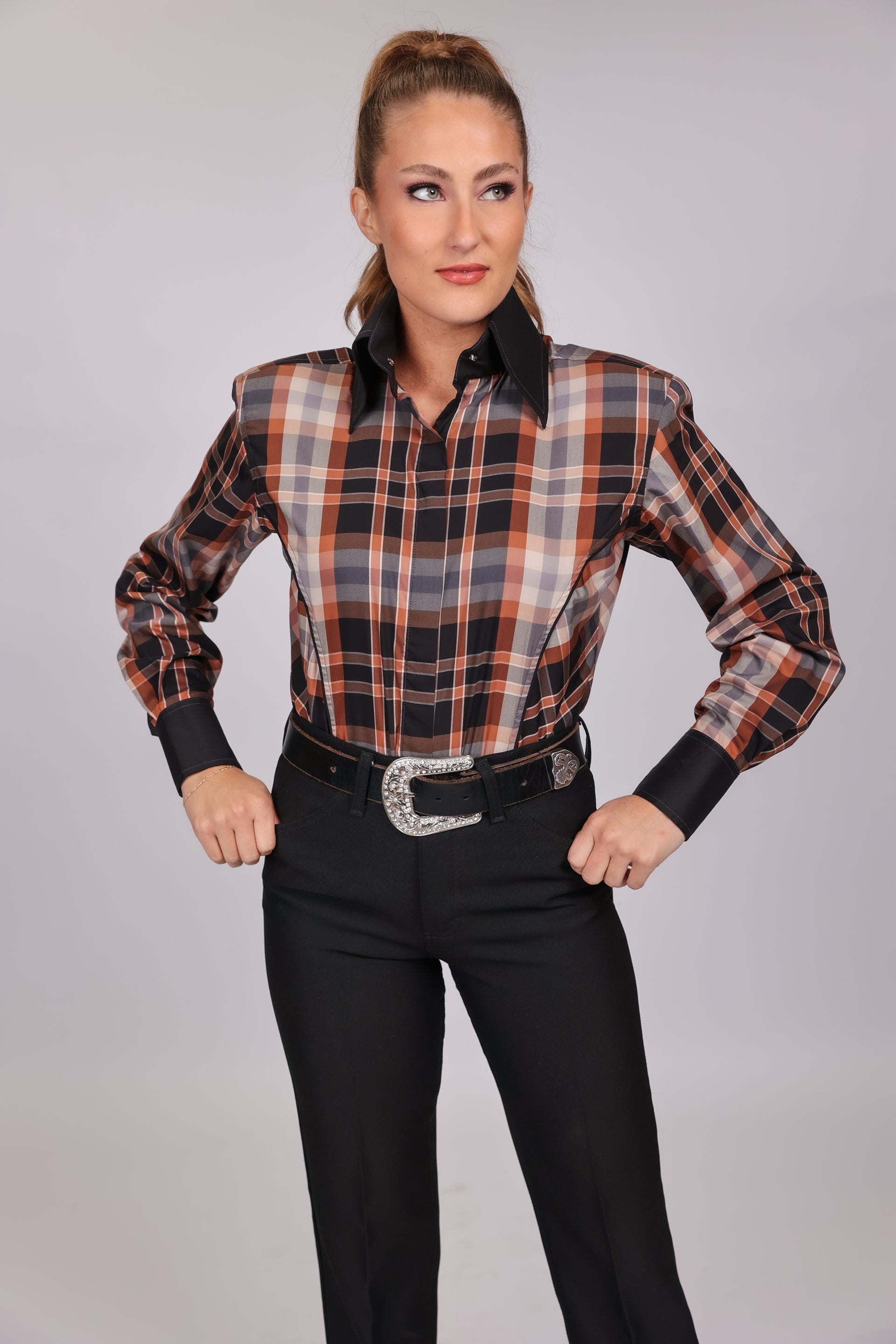 Plaid Brown Performance Show Shirt