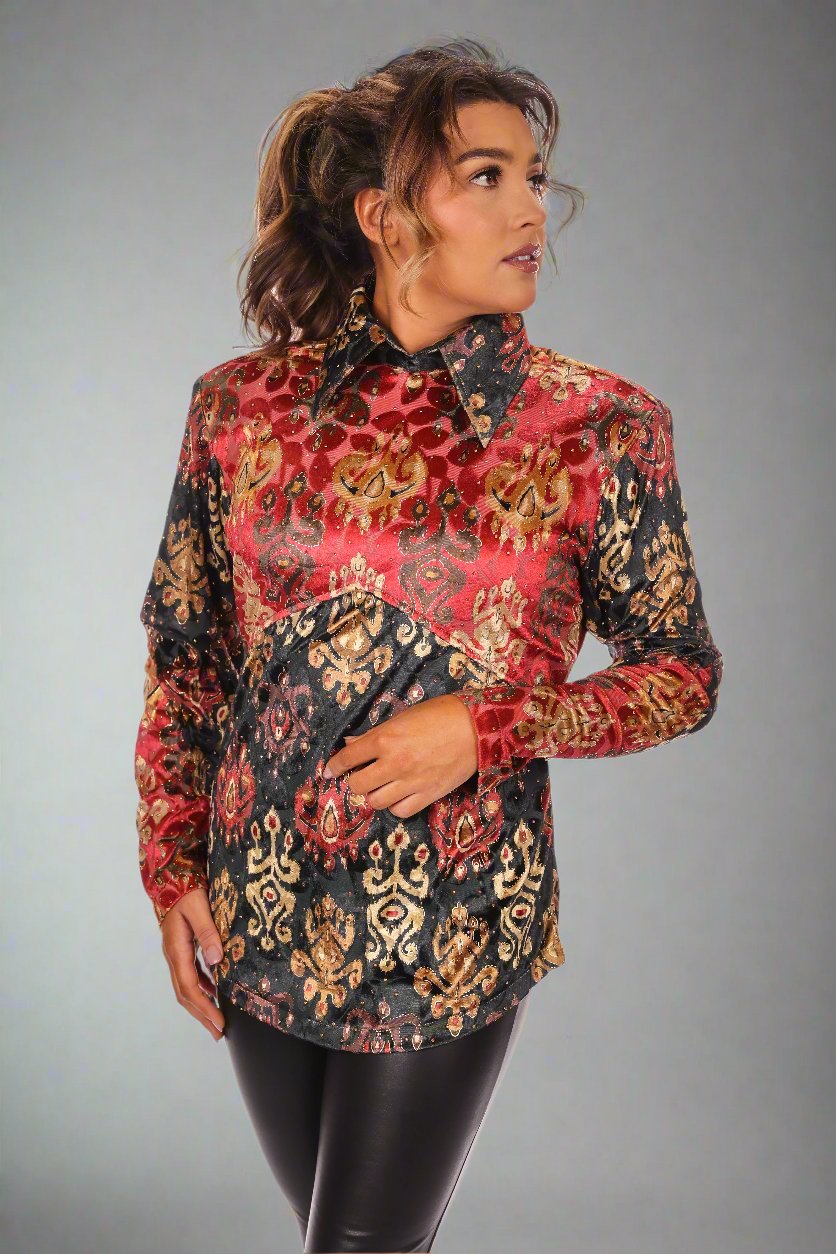 Back Zip Velvet Showmanship Performance Arena Shirt