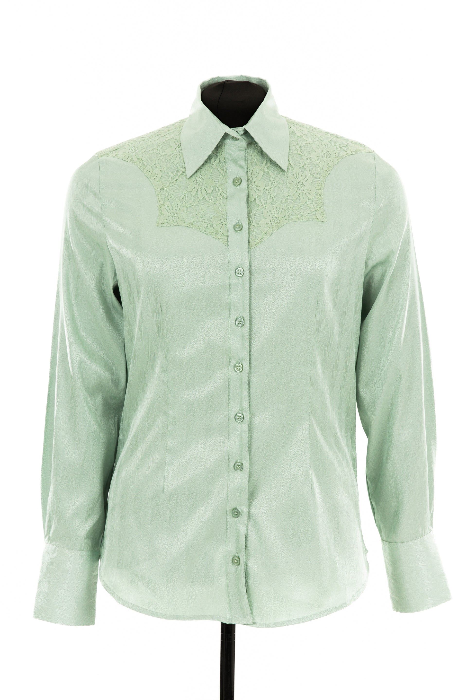 Chevron Satin & Lace Shirt (Teal)
