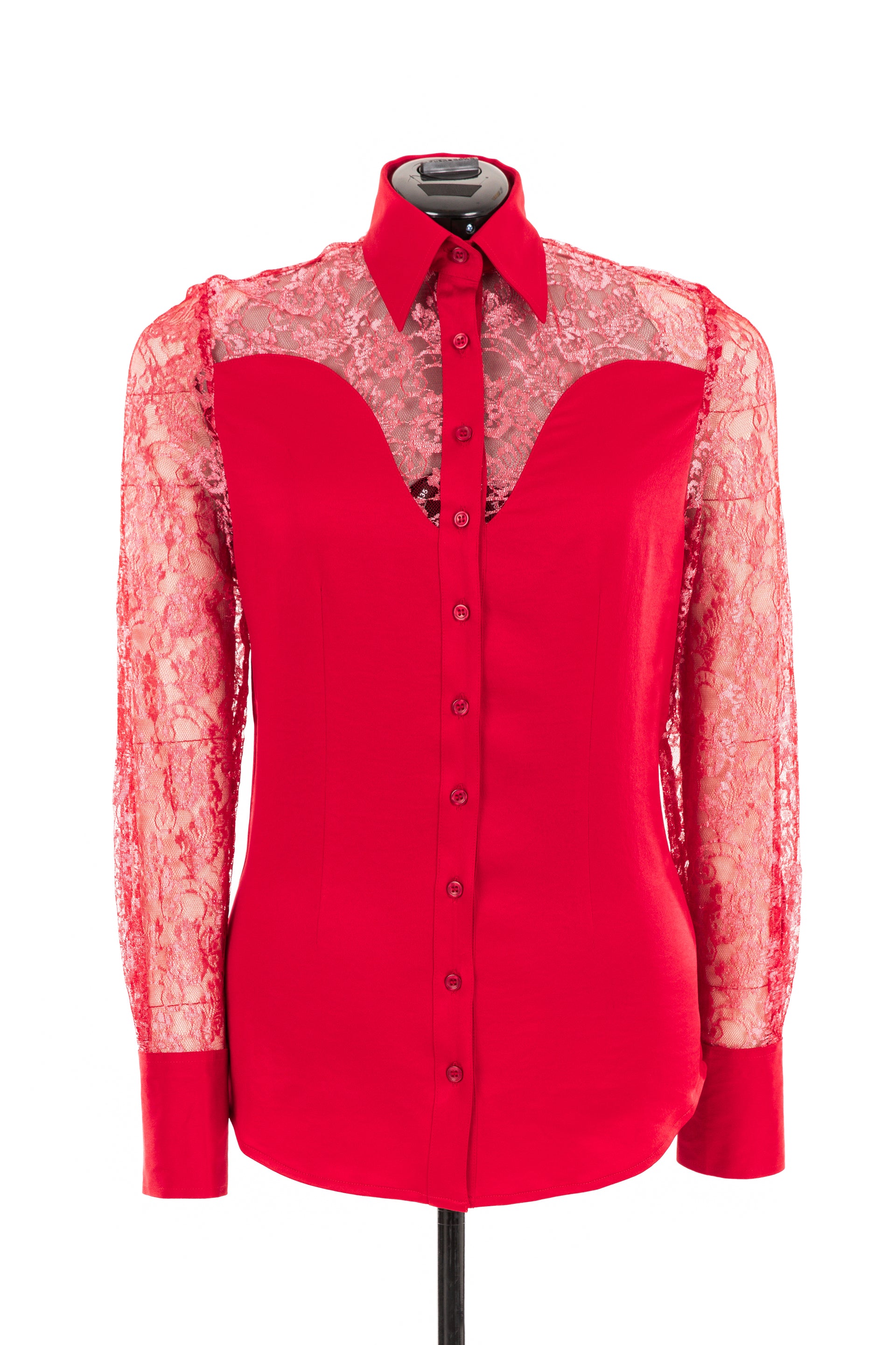 Lace & Crepe Show Shirt (Red)