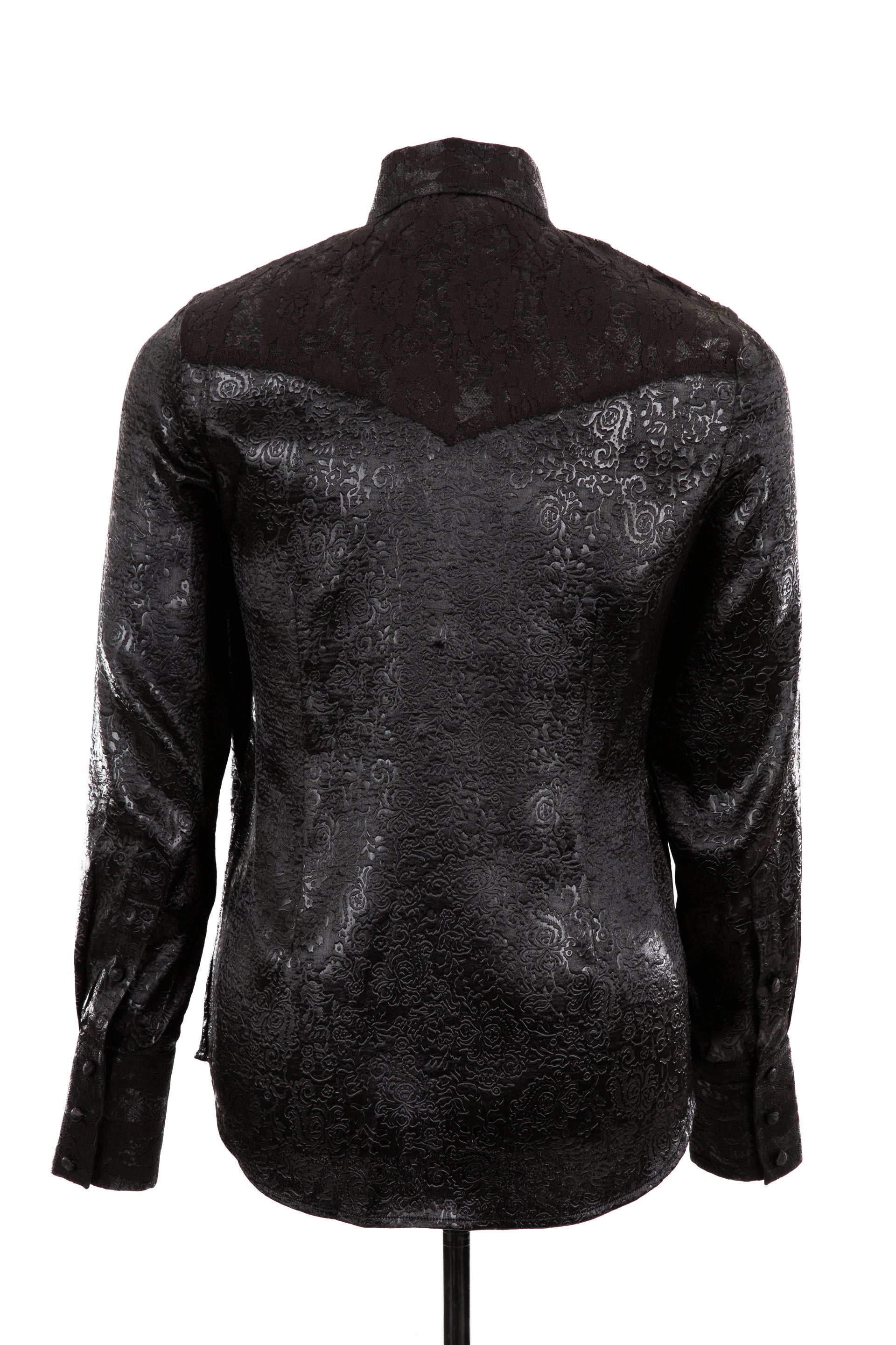Embossed Satin & Lace Shirt (Black)