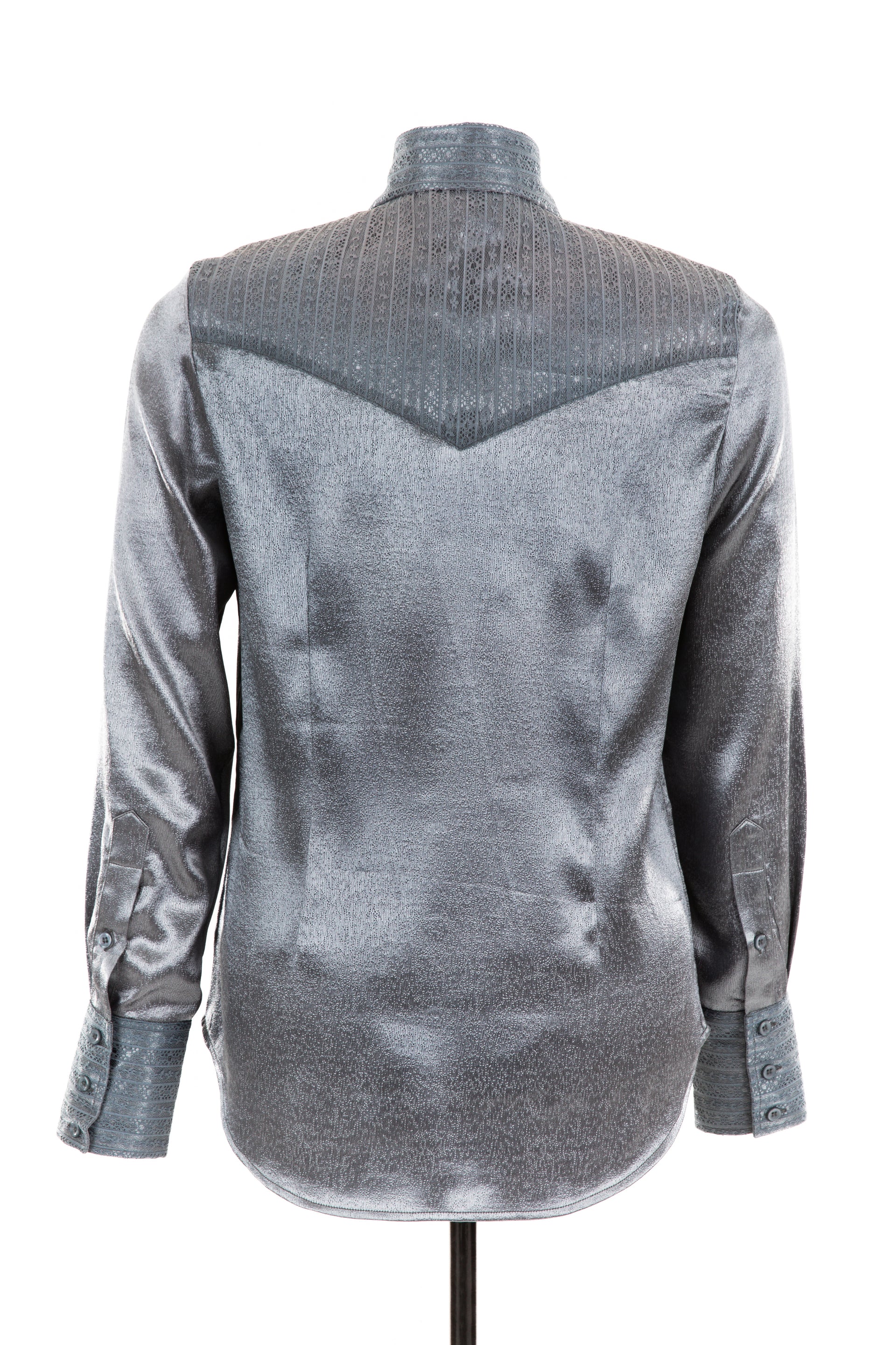 Embossed Satin & Lace Shirt (Silver)
