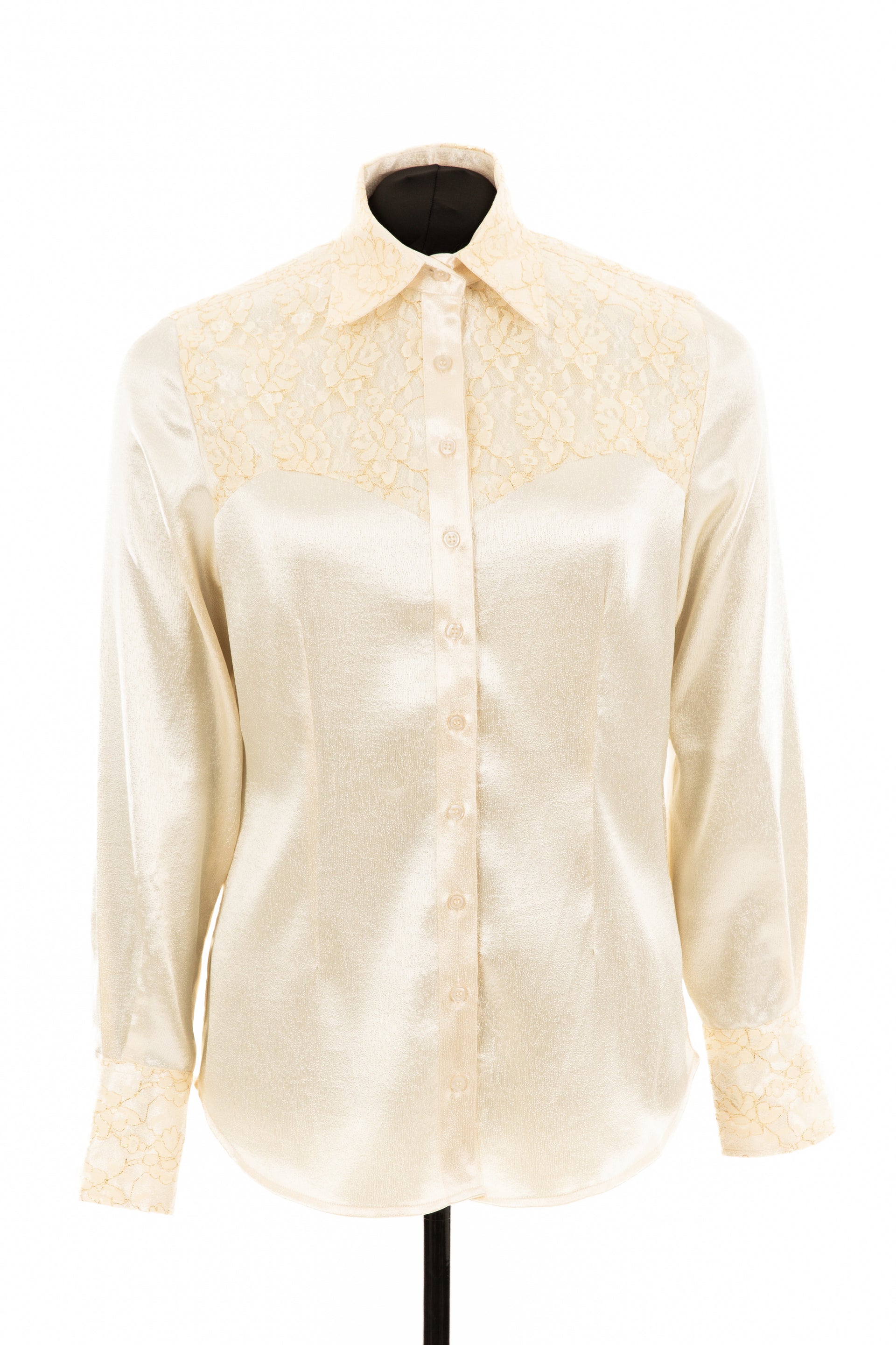 Embossed Satin & Lace Shirt (Cream)