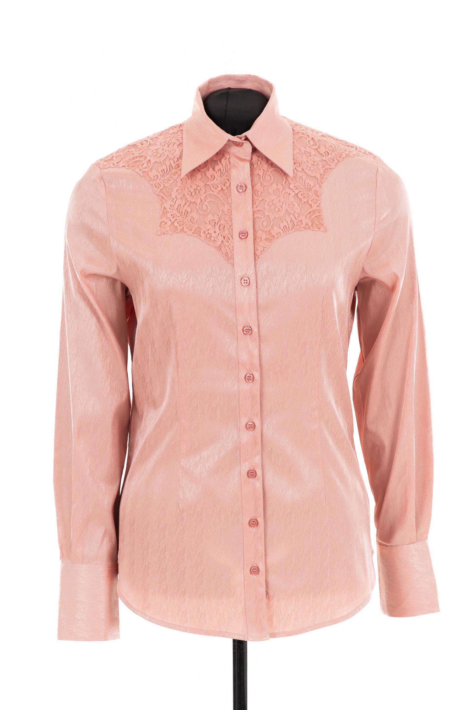 Chevron Satin & Lace Shirt (Peach)